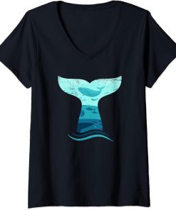 Womens Whale Tail in Waves Orca Killer Whale Ocean Design V-Neck T-Shirt