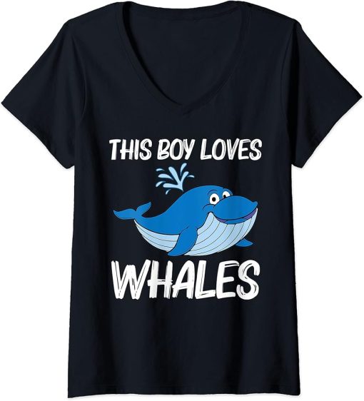 Womens Funny Whale Art For Boys Kids Orca Narwhal Blue Whales V-Neck T-Shirt