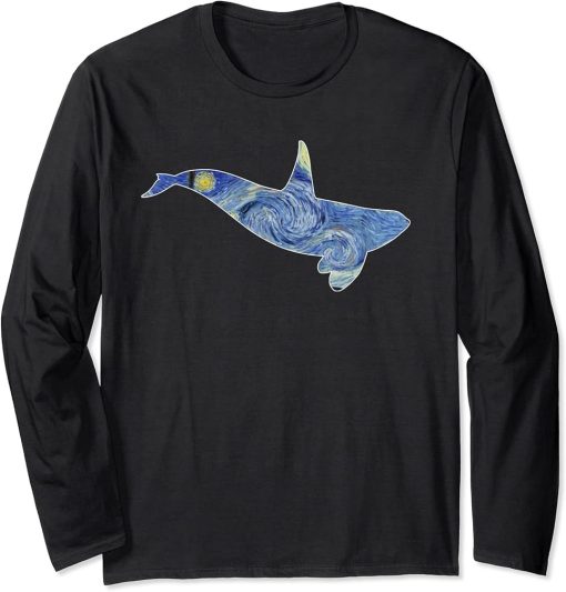 Orca Van Gogh Starry Night Art Van Gogh Painting Whale Long Sleeve T-Shirt