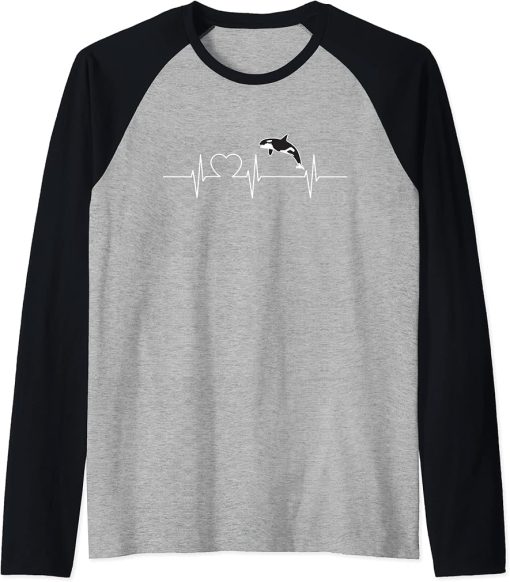 Orcas Cool Heartbeat Design with a Orca Raglan Baseball Tee